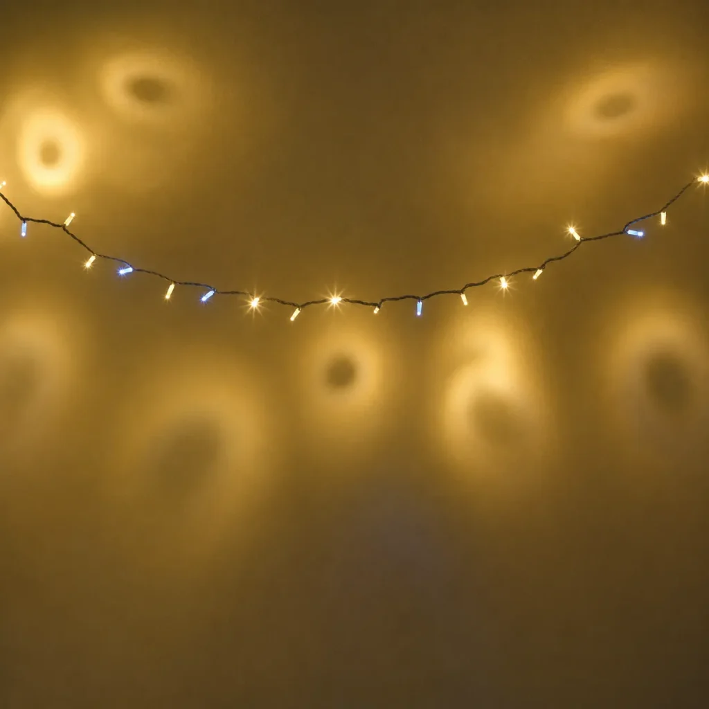 10M 100 LED straight string lights with warm white and blue LEDs
