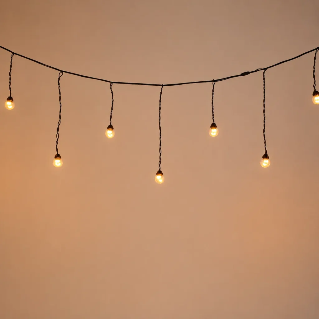 10M 20-ball G45 LED drop string lights in warm white with black cable