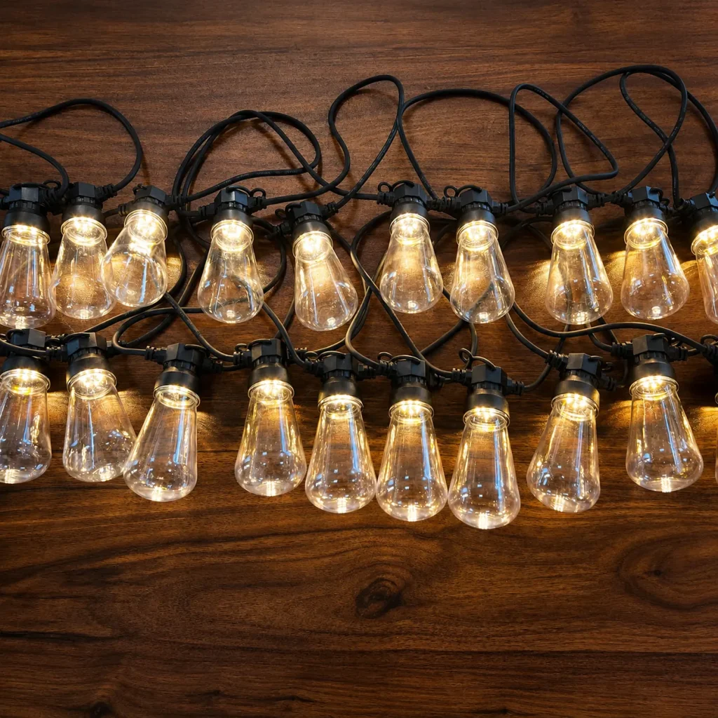 13M 20-bulb S85 LED festoon lights with warm white LEDs and clear bulbs