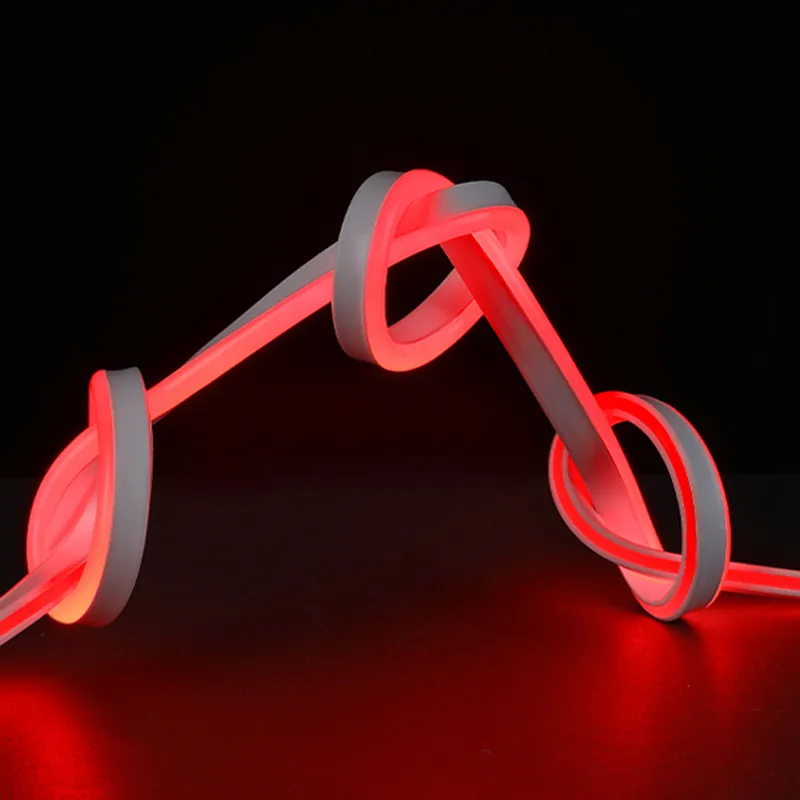14x26mm red LED neon flex light bent into knots to show flexible construction