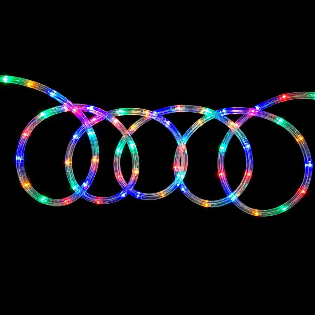 220V LED rope light in 10MM and 13MM series showing multiple lighting colors