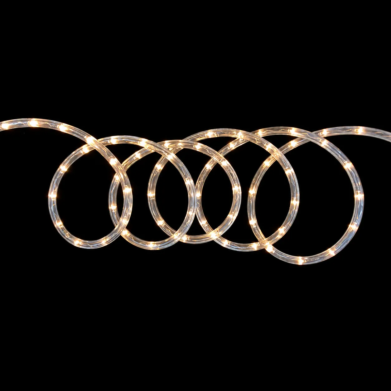 220V LED rope light illuminated in warm white with clear PVC tube