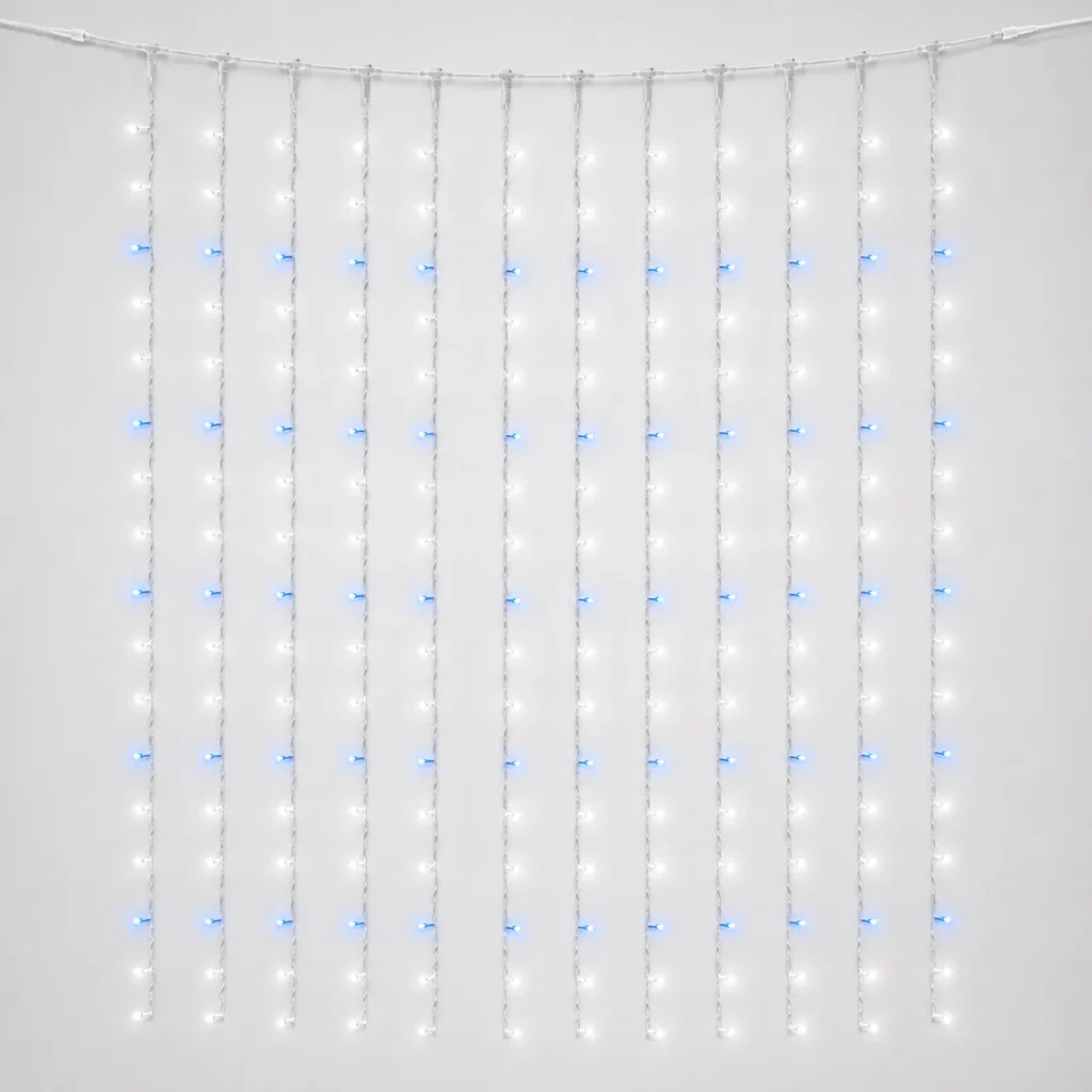 2M x 2M 400 LED curtain lights with white and blue LEDs