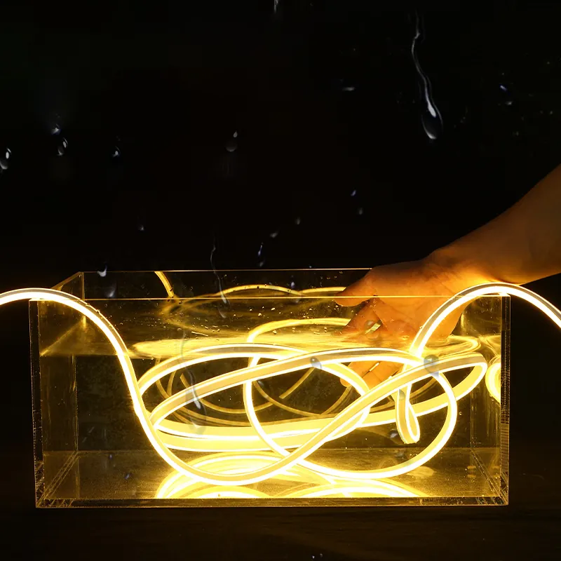 8x16mm double-brightness LED neon flex light illuminated during an IP67 water resistance test