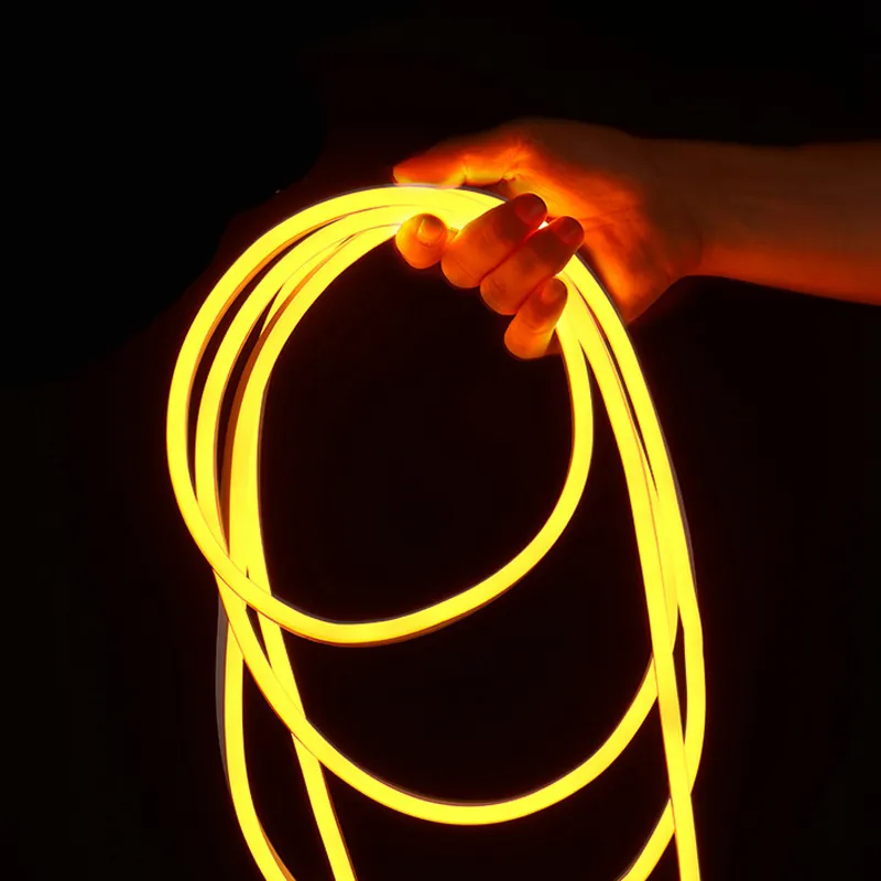 8x16mm yellow LED neon flex light held by hand to show flexible bending