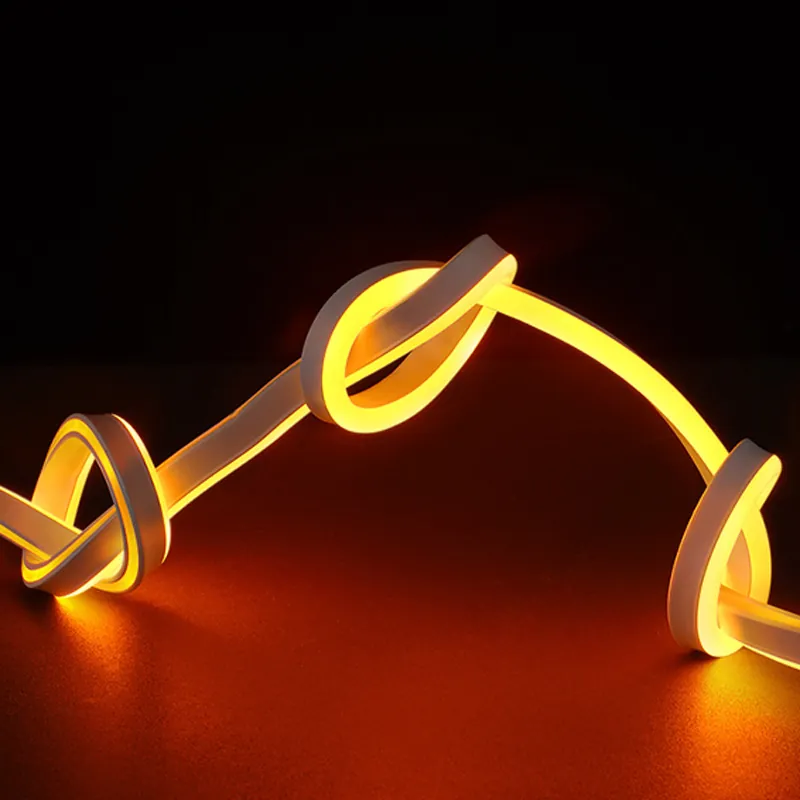 8x16mm yellow LED neon flex light bent into knots with continuous yellow illumination