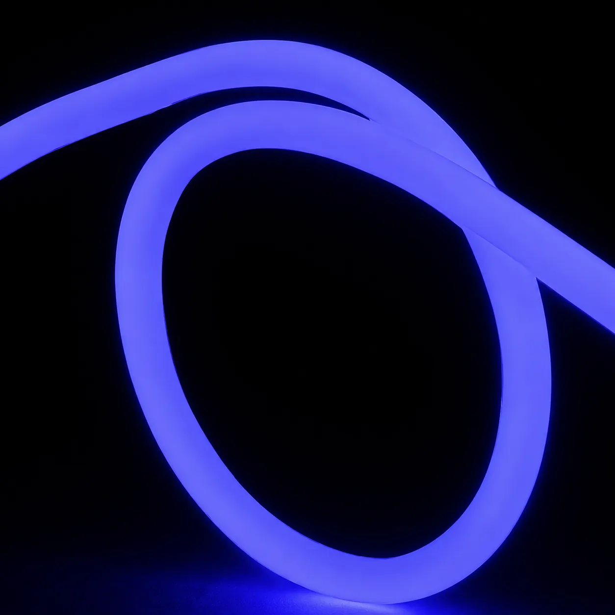 Blue D16MM 360 degree neon flex light on black background
