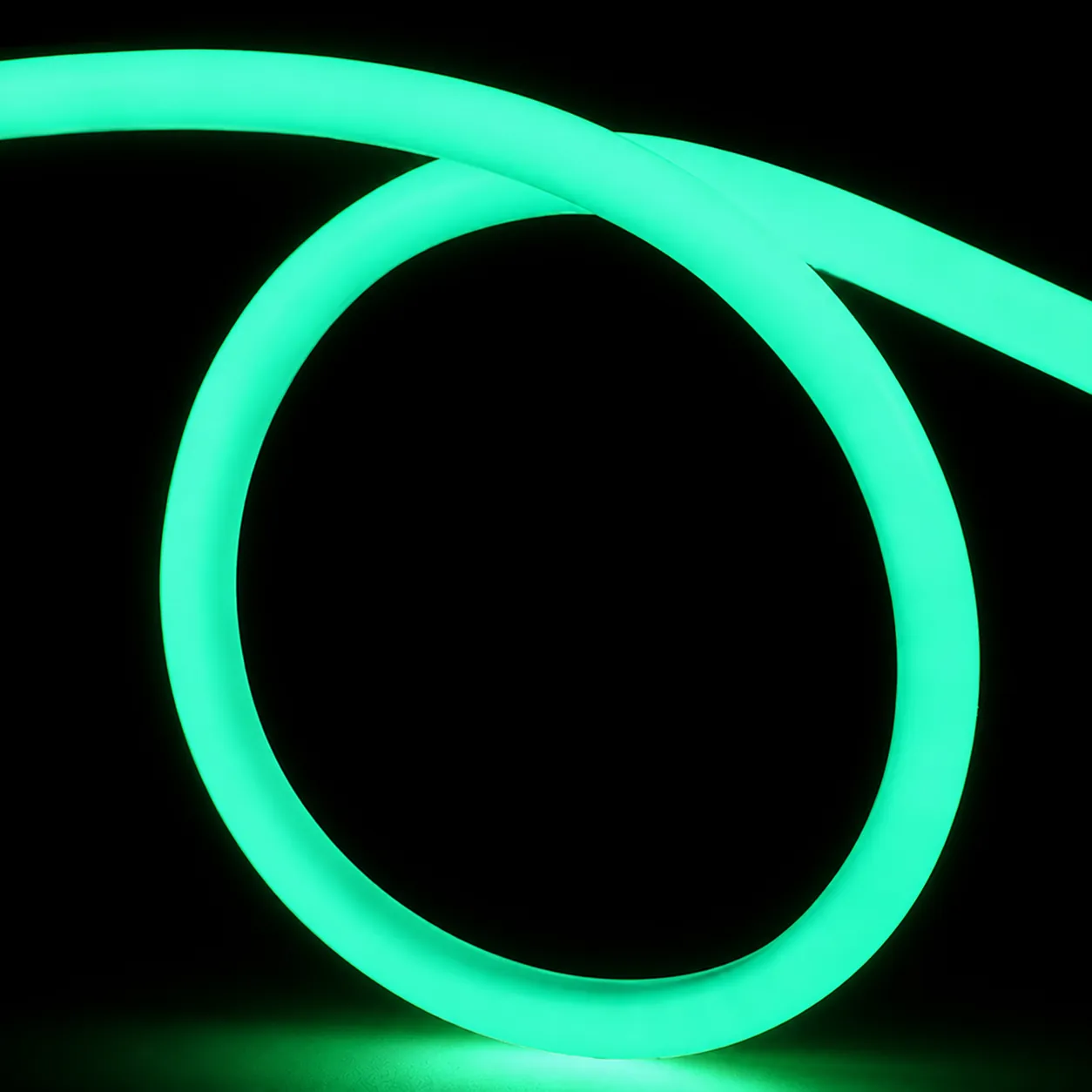 Green D16MM 360 degree neon flex light on black background