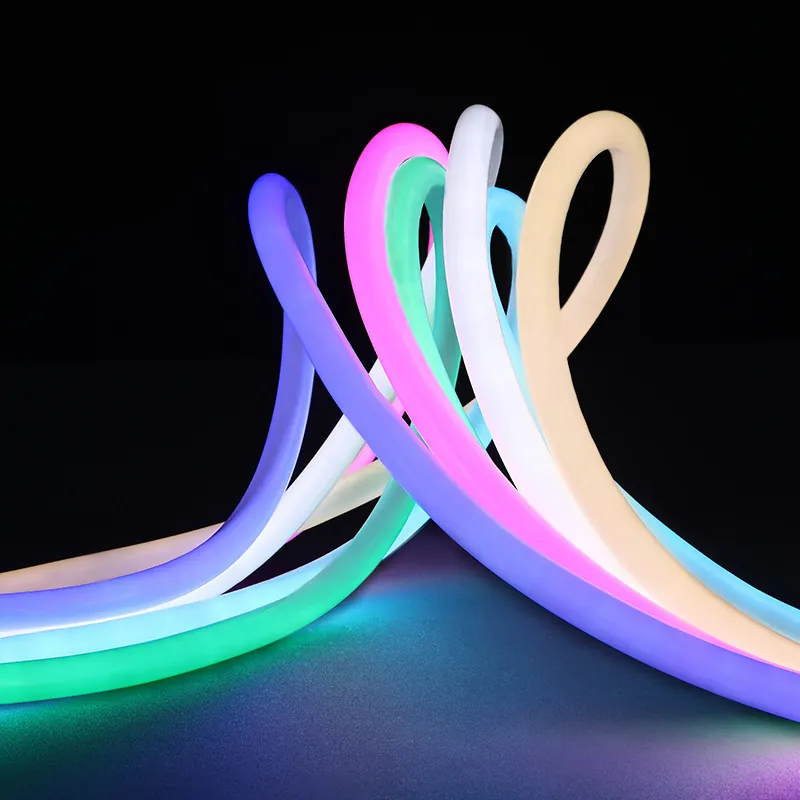 D16MM 360 degree neon flex light showing multiple LED lighting colors