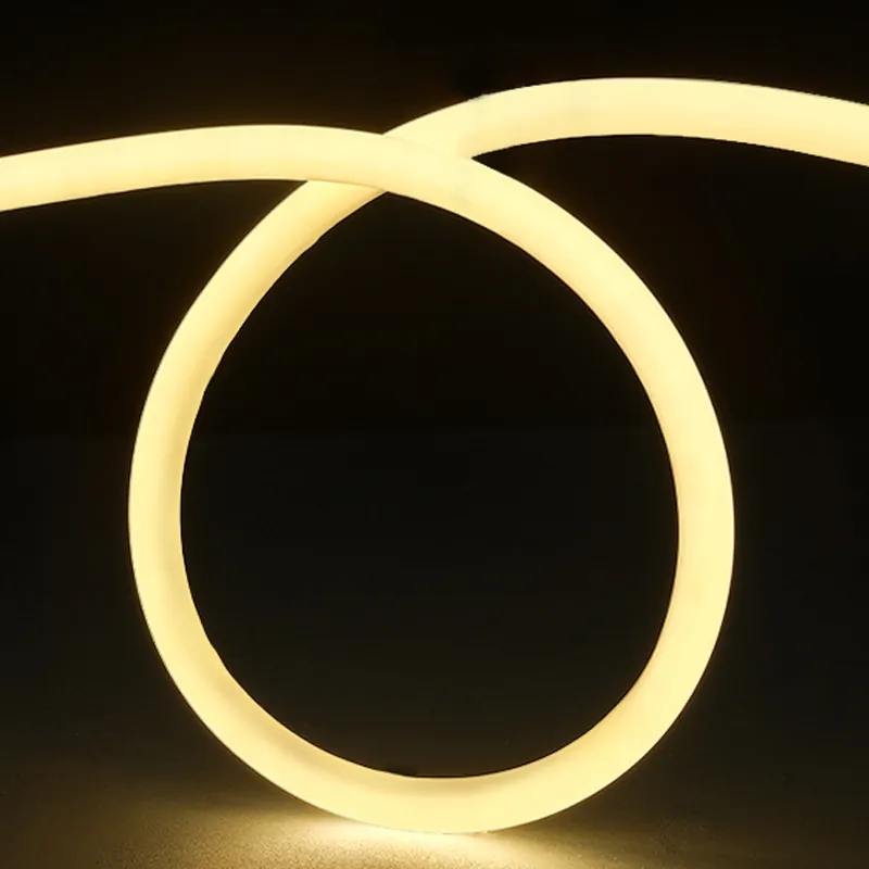 Warm white D16MM 360 degree neon flex light on black background