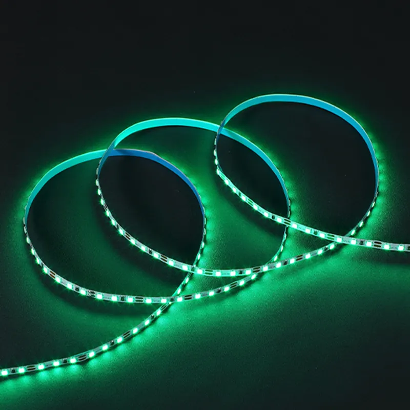 DC12V DC24V 2835 LED strip light with 120 LEDs per meter illuminated in green