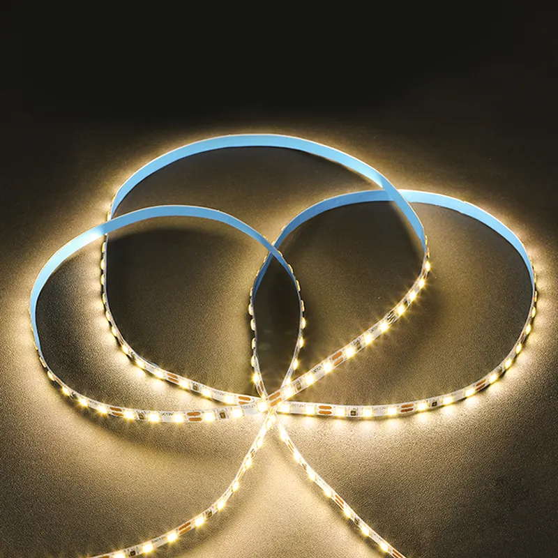 DC12V DC24V 2835 LED strip light with 120 LEDs per meter illuminated in warm white
