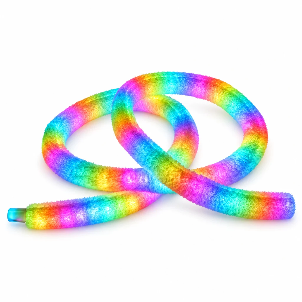 5V USB smart RGB neon rope light with rainbow illumination and fuzzy-textured covering