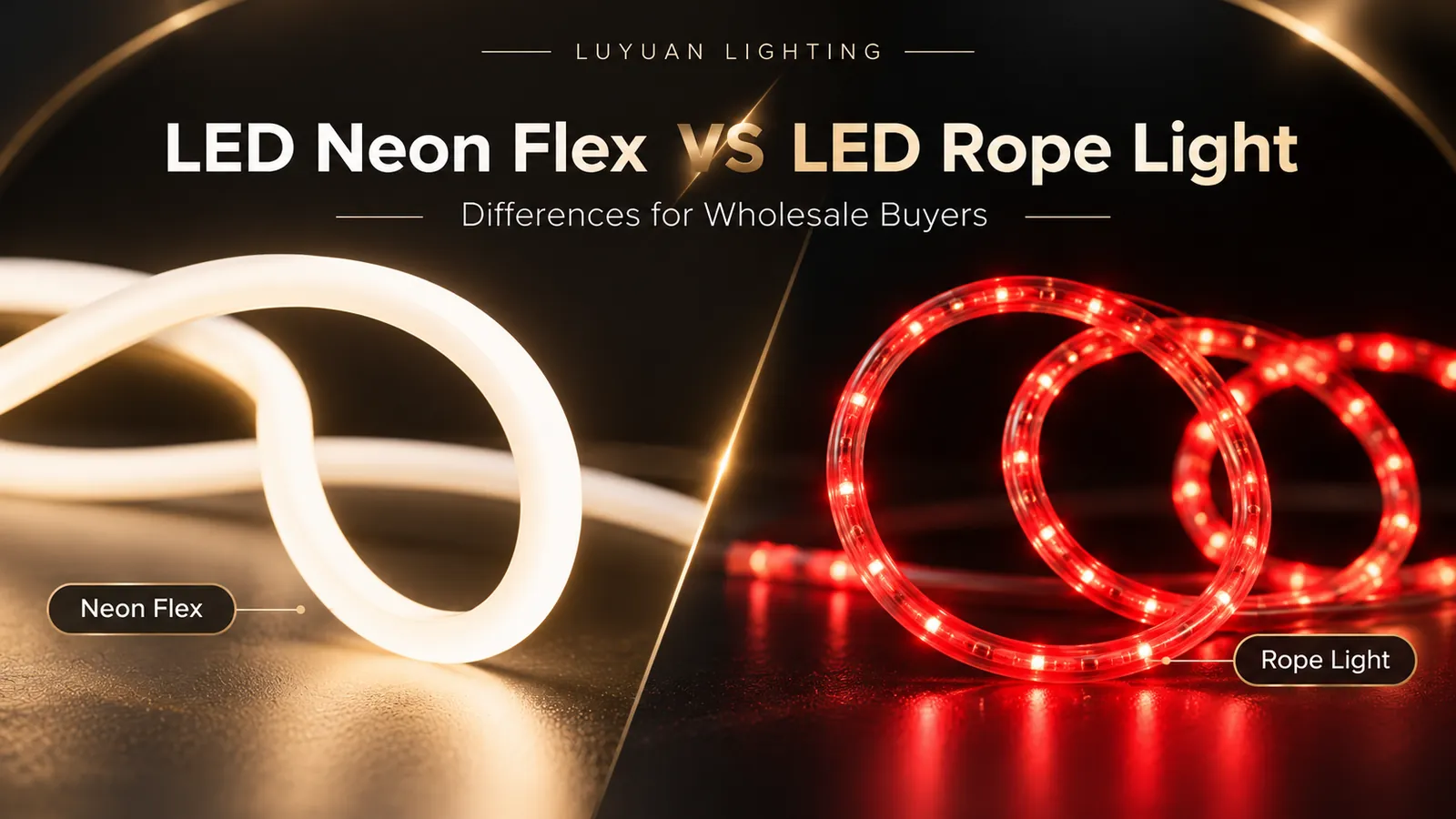 LED Neon Flex vs LED Rope Light comparison image for wholesale buyers by Luyuan Lighting